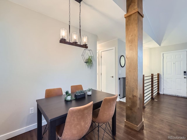 12646 Osceola St, Broomfield, CO 80020 - dining room featuring dark wood-style flooring and decorative columns