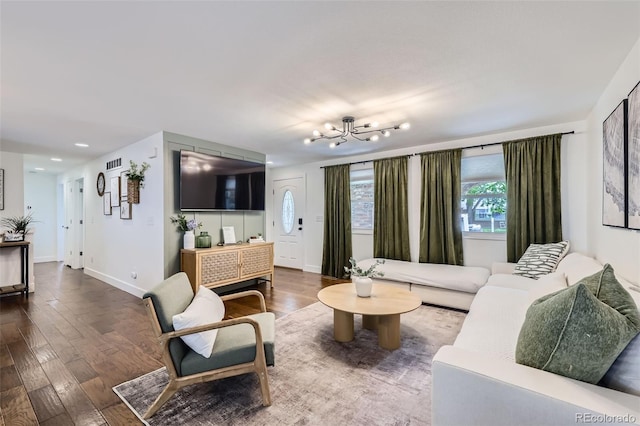 7746 S Gray St, Littleton, CO 80128 - living area with a chandelier, wood finished floors, baseboards, and recessed lighting