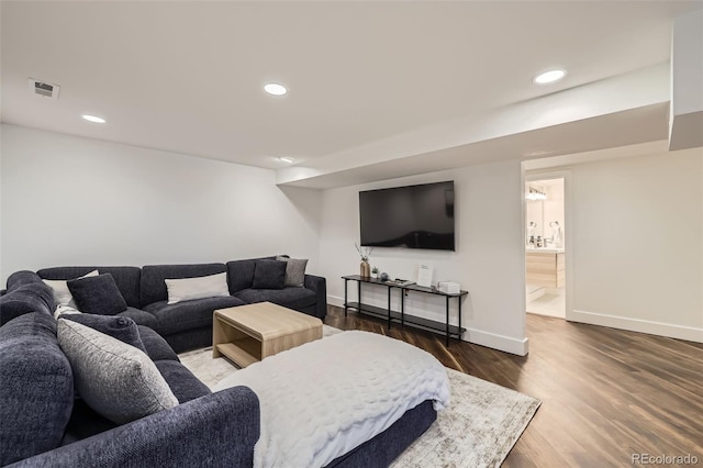 7746 S Gray St, Littleton, CO 80128 - living area with baseboards, wood finished floors, and recessed lighting