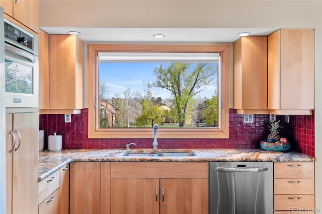 3620 Silver Plume Ln, Boulder, CO 80305 - kitchen with a sink, appliances with stainless steel finishes, light brown cabinets, and backsplash