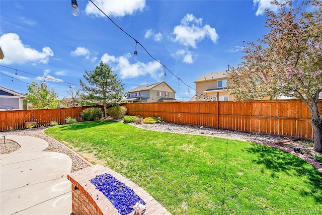 view of yard with a fenced backyard