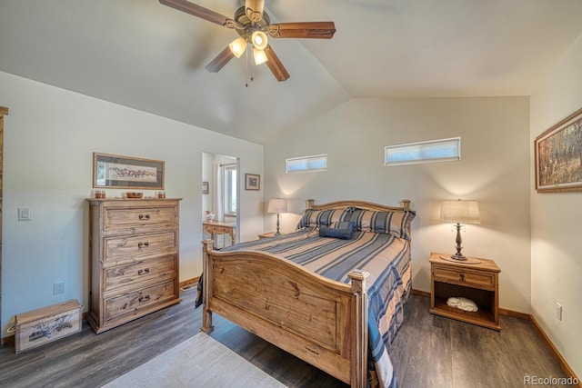 7103 Ranch Rd, Hartsel, CO 80449 - bedroom featuring wood finished floors, lofted ceiling, ceiling fan, and baseboards