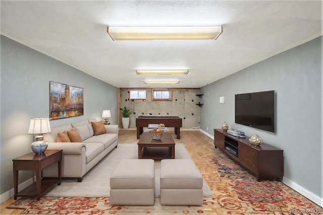 living area with billiards and baseboards