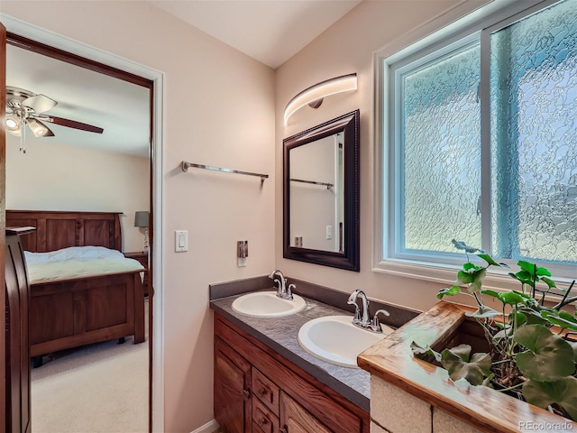 bathroom featuring vanity and ceiling fan