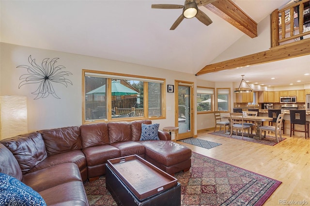 31755 Ponderosa Way, Evergreen, CO 80439 - living room with light wood-type flooring, a ceiling fan, and recessed lighting