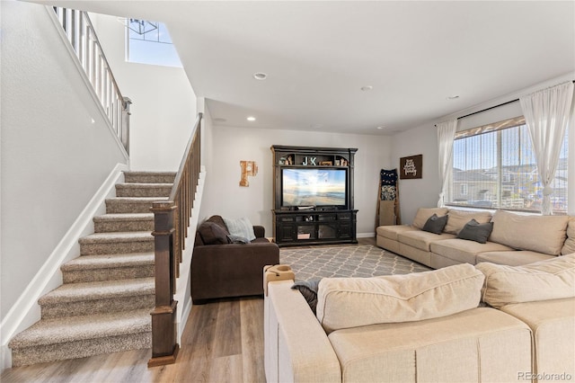 2576 Villageview Ln, Castle Rock, CO 80104 - living room with light wood-style flooring, stairway, recessed lighting, and baseboards