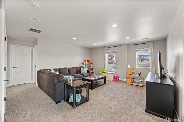 2576 Villageview Ln, Castle Rock, CO 80104 - living room featuring light carpet, recessed lighting, and baseboards
