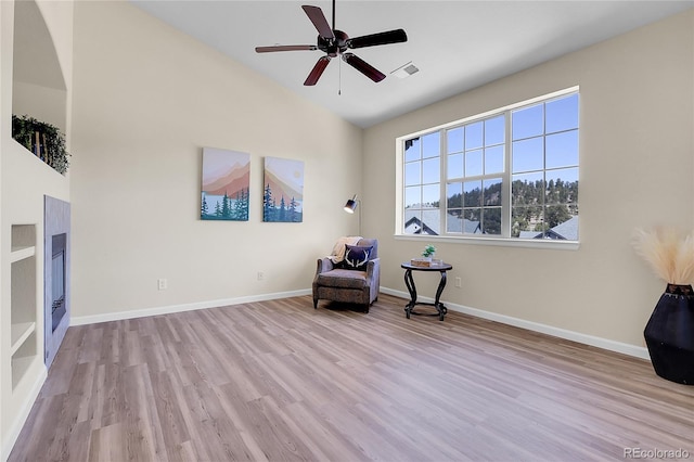 1194 Red Lodge Dr Unit 201, Evergreen, CO 80439 - sitting room featuring baseboards, ceiling fan, visible vents, and wood finished floors