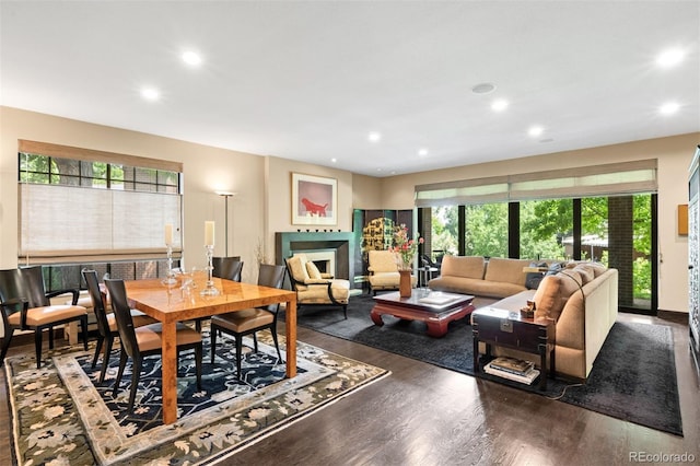 2800 S University Blvd Unit 19, Denver, CO 80210 - dining space with wood finished floors, plenty of natural light, recessed lighting, and a fireplace