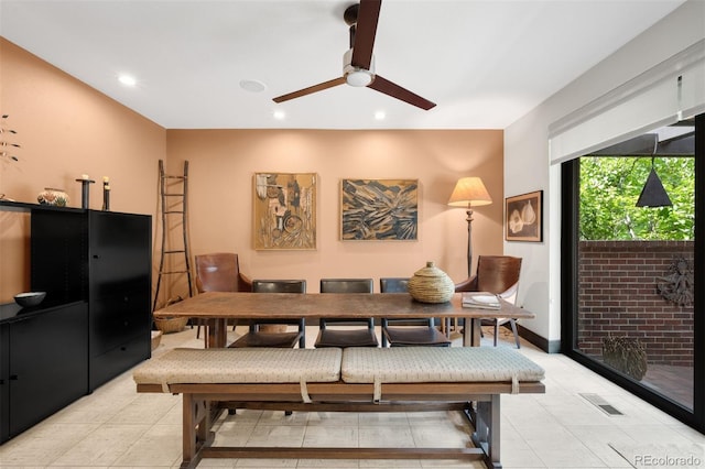 2800 S University Blvd Unit 19, Denver, CO 80210 - dining area featuring a ceiling fan, recessed lighting, and light tile patterned flooring