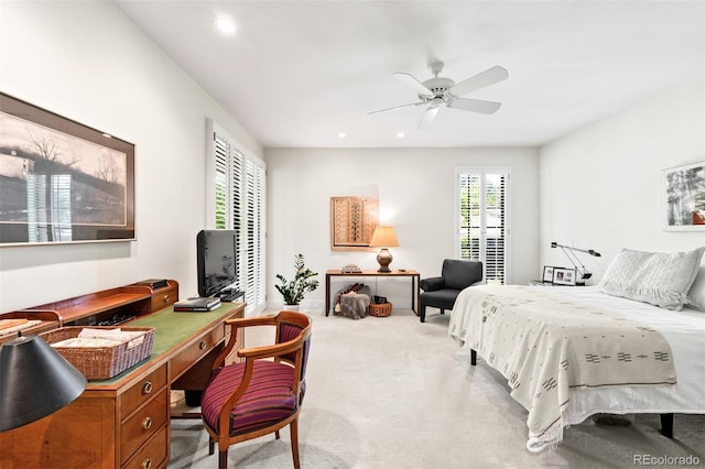 2800 S University Blvd Unit 19, Denver, CO 80210 - bedroom featuring an office area, carpet floors, recessed lighting, and ceiling fan