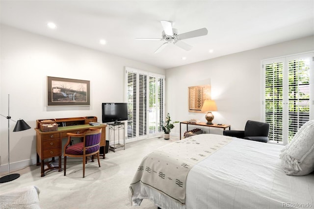 2800 S University Blvd Unit 19, Denver, CO 80210 - carpeted bedroom with access to outside, recessed lighting, and a ceiling fan