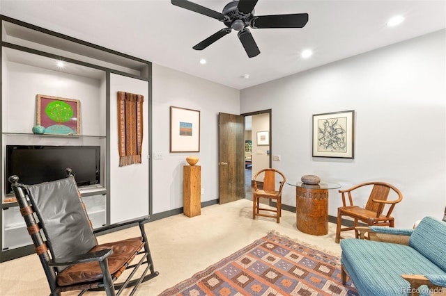 2800 S University Blvd Unit 19, Denver, CO 80210 - sitting room featuring light carpet, a ceiling fan, and recessed lighting