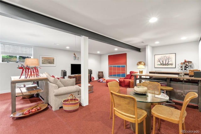 2800 S University Blvd Unit 19, Denver, CO 80210 - carpeted living room with recessed lighting and beamed ceiling