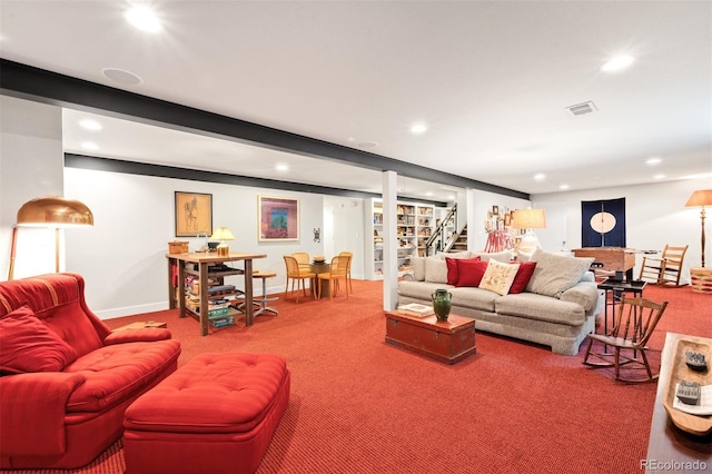 2800 S University Blvd Unit 19, Denver, CO 80210 - carpeted living room with recessed lighting and stairway