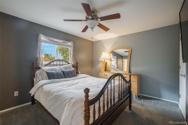 bedroom featuring carpet flooring and ceiling fan