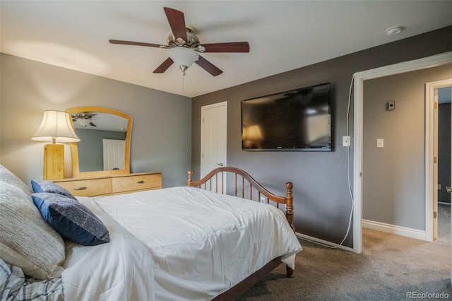 bedroom featuring carpet and ceiling fan