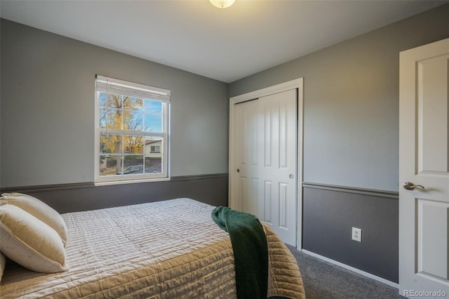 bedroom with carpet flooring and a closet