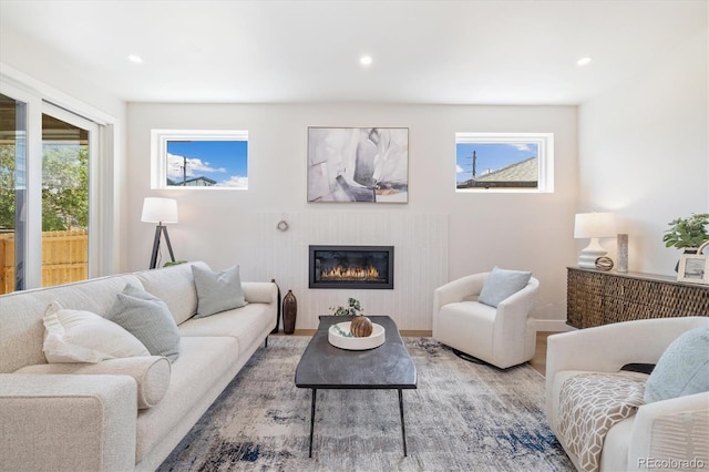 2010 Irving St, Denver, CO 80211 - living area with a glass covered fireplace, recessed lighting, and wood finished floors