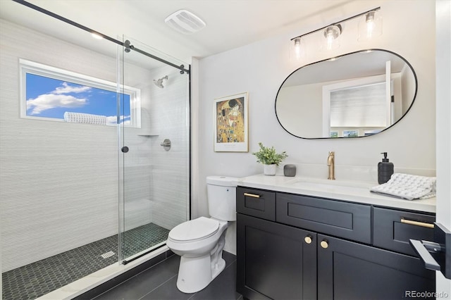 2010 Irving St, Denver, CO 80211 - full bathroom featuring tile patterned floors, vanity, and a shower stall