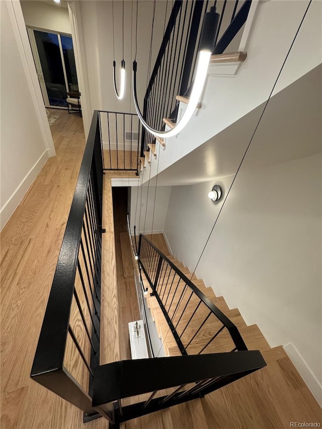 1647 N Osceola St, Denver, CO 80204 - stairs with baseboards and wood finished floors