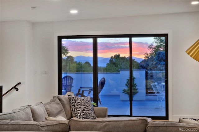 living room with recessed lighting