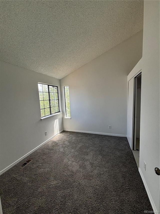 4362 Denmark Ct, Denver, CO 80239 - carpeted empty room featuring a textured ceiling and lofted ceiling