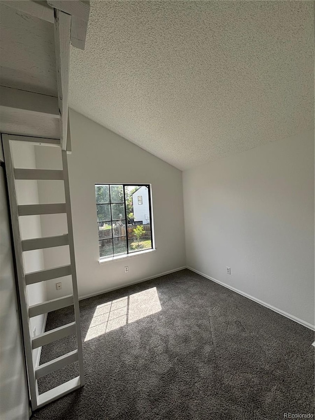 4362 Denmark Ct, Denver, CO 80239 - carpeted empty room with a textured ceiling and vaulted ceiling