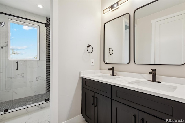 bathroom featuring vanity and walk in shower