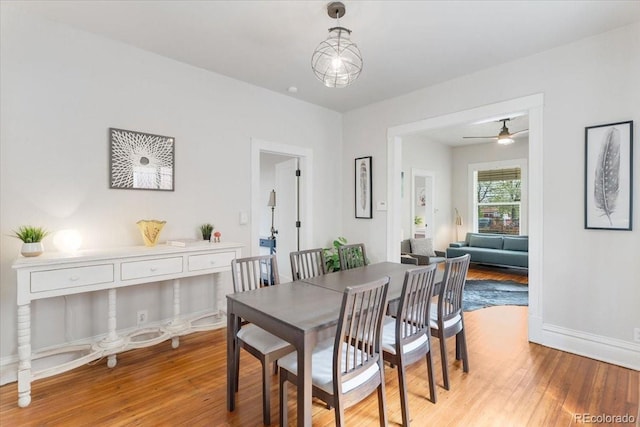 3953 Tejon St, Denver, CO 80211 - dining space featuring light wood-type flooring, baseboards, and ceiling fan