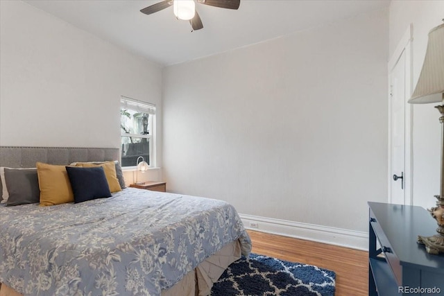 3953 Tejon St, Denver, CO 80211 - bedroom featuring wood finished floors, baseboards, and a ceiling fan