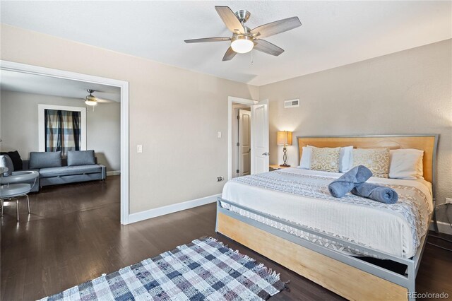 3625 Chase St, Wheat Ridge, CO 80212 - bedroom featuring wood finished floors, baseboards, and ceiling fan