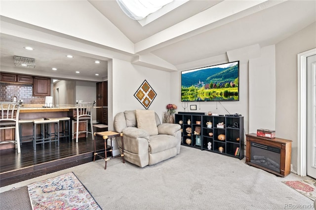 3625 Chase St, Wheat Ridge, CO 80212 - living room with lofted ceiling, recessed lighting, and carpet flooring