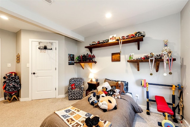 bedroom featuring baseboards, carpet, and recessed lighting