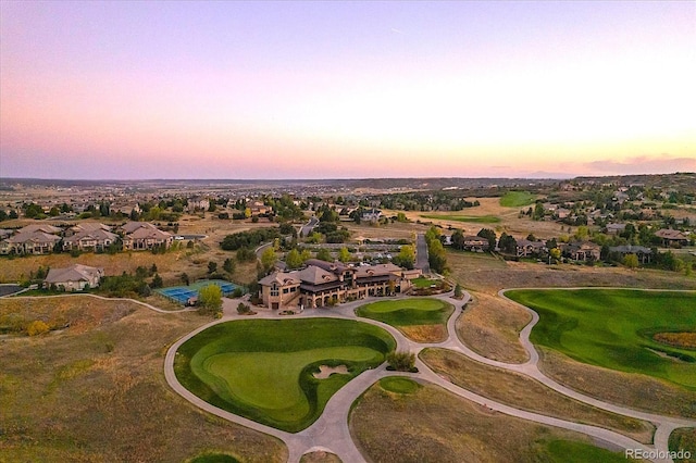 view of aerial view at dusk