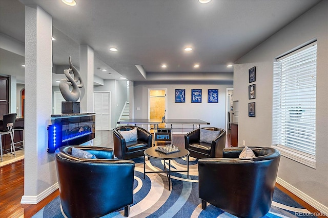 living room with hardwood / wood-style floors