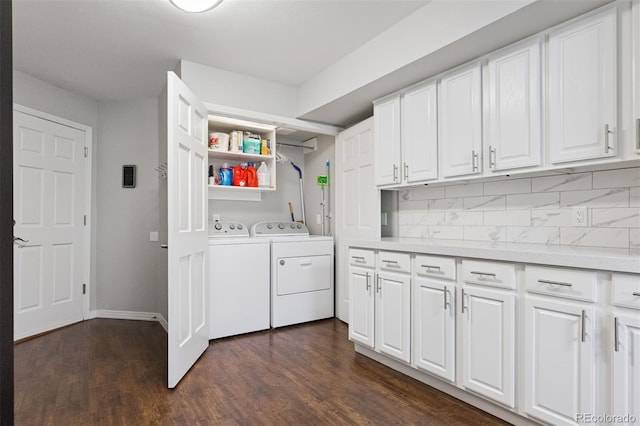 4976 S Nelson St Unit A, Littleton, CO 80127 - washroom featuring washing machine and clothes dryer, dark wood-style flooring, and baseboards