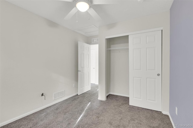 3109 S Jebel Way, Aurora, CO 80013 - unfurnished bedroom with carpet floors, baseboards, a closet, and a ceiling fan