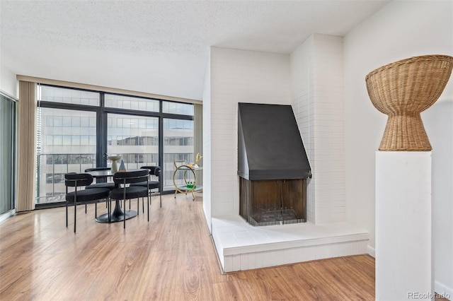 interior details with hardwood / wood-style floors and a textured ceiling