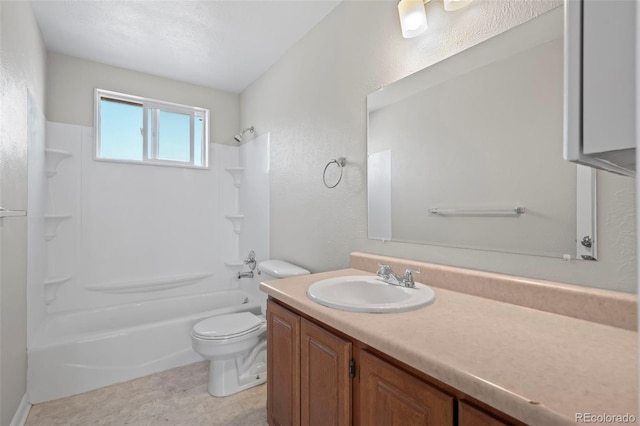 full bathroom with toilet, shower / bath combination, and vanity