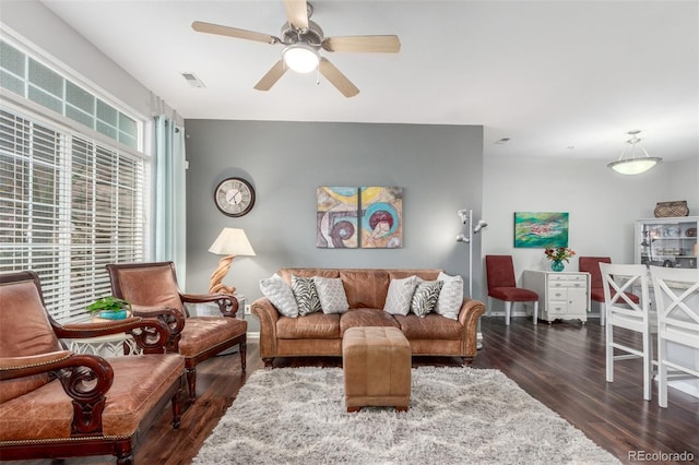 457 Black Feather Loop Unit 702, Castle Rock, CO 80104 - living area featuring wood finished floors and a ceiling fan