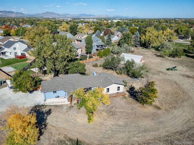 birds eye view of property with a residential view and a mountain view