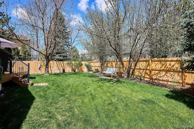 view of yard with a fenced backyard