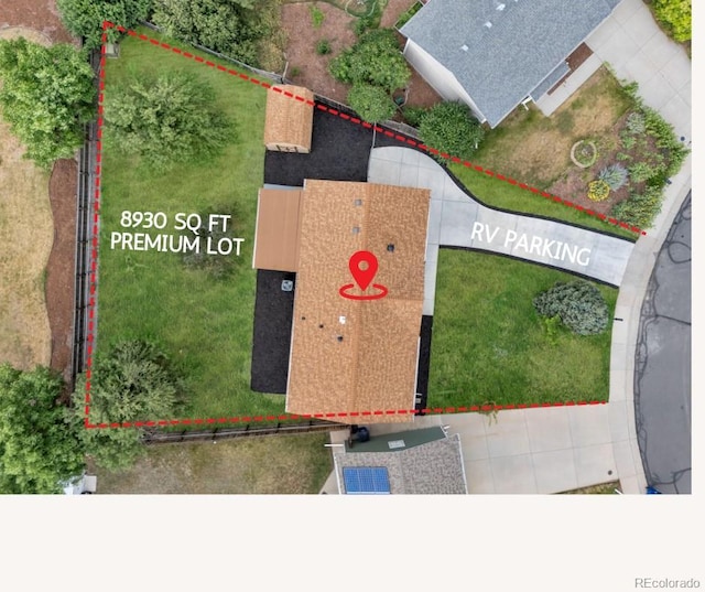 9008 Dover St, Broomfield, CO 80021 - aerial view of property and surrounding area featuring property parcel outlined