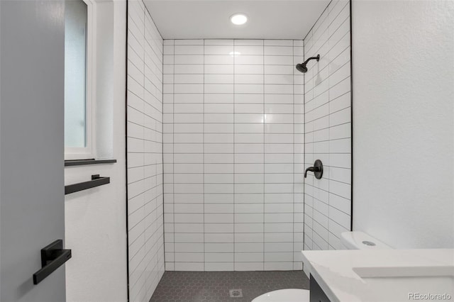 9008 Dover St, Broomfield, CO 80021 - bathroom with a stall shower, recessed lighting, and vanity