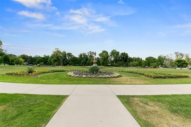 view of home's community with a yard