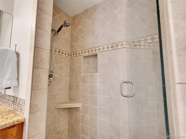 385 Pine Dr, Fairplay, CO 80440 - bathroom featuring vanity and a stall shower
