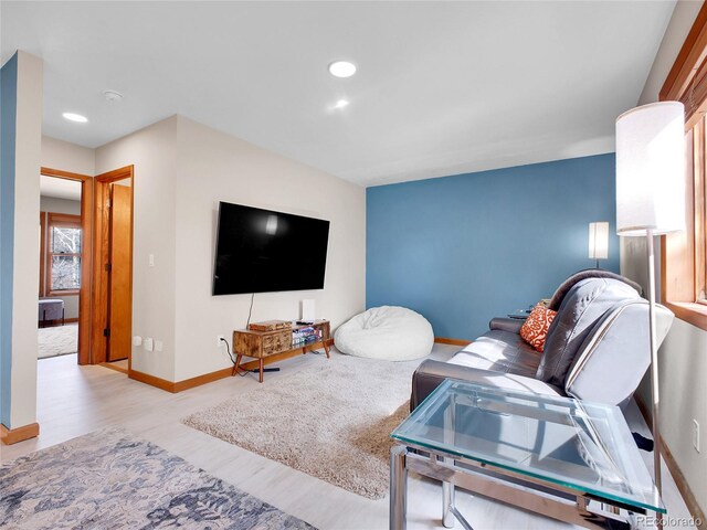 385 Pine Dr, Fairplay, CO 80440 - living area with baseboards, wood finished floors, and recessed lighting