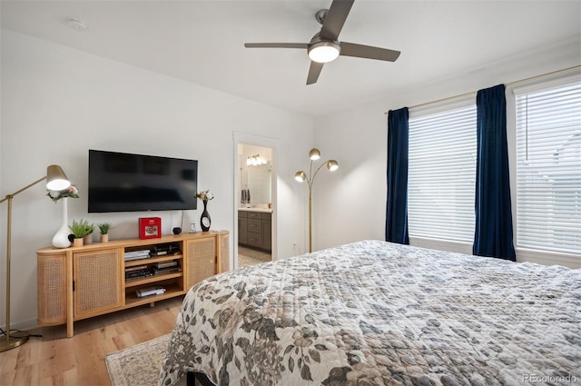 1929 W 165th Way, Broomfield, CO 80023 - bedroom featuring light wood-style flooring, ceiling fan, and ensuite bathroom