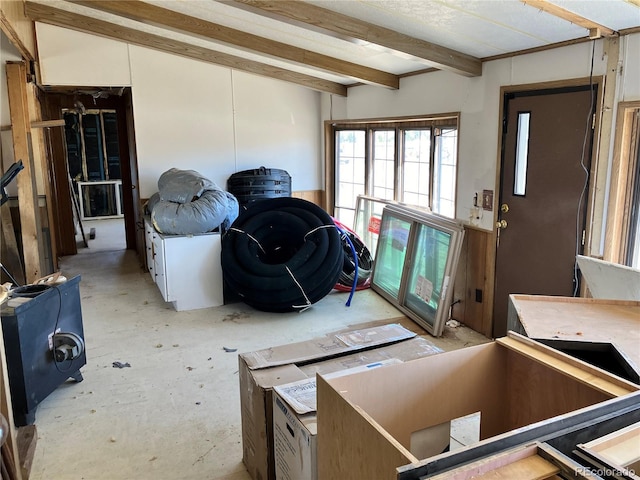 11469 Ruby Mountain Ln, Nathrop, CO 81236 - miscellaneous room featuring beamed ceiling and unfinished concrete floors